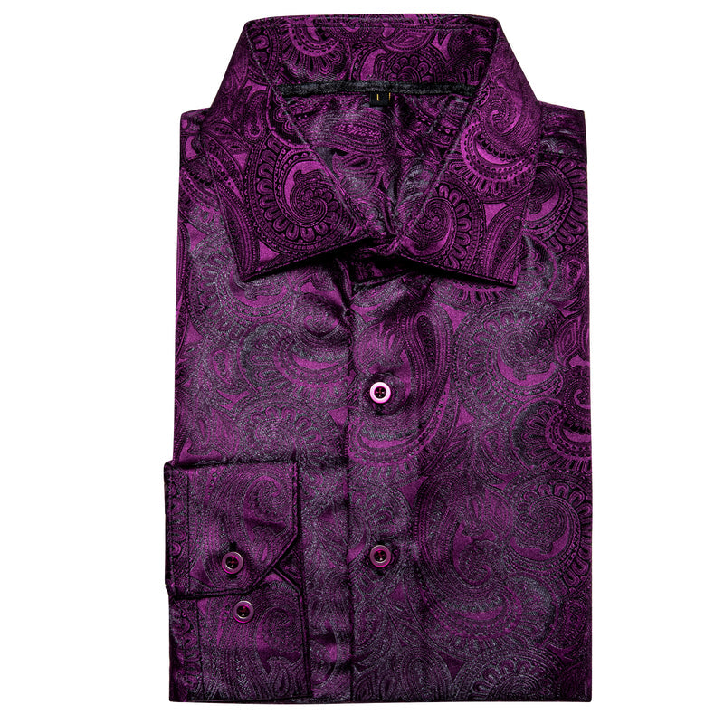 Luxury Purple Paisley Pattern Silk Dress Shirt shirt    - Sophisticated Gentlemen