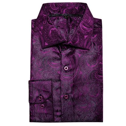 Luxury Purple Paisley Pattern Silk Dress Shirt shirt    - Sophisticated Gentlemen