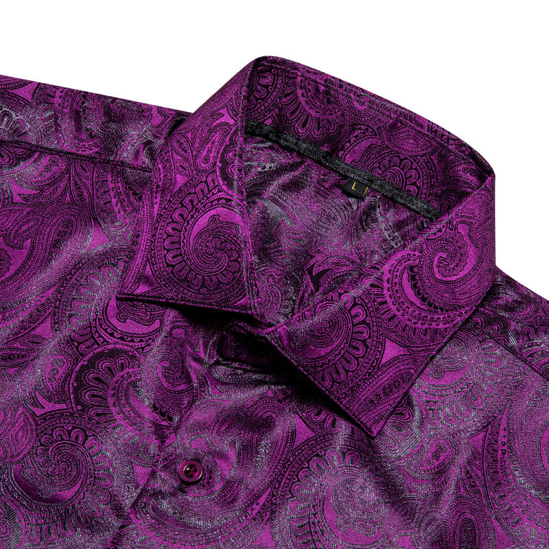 Luxury Purple Paisley Pattern Silk Dress Shirt shirt    - Sophisticated Gentlemen
