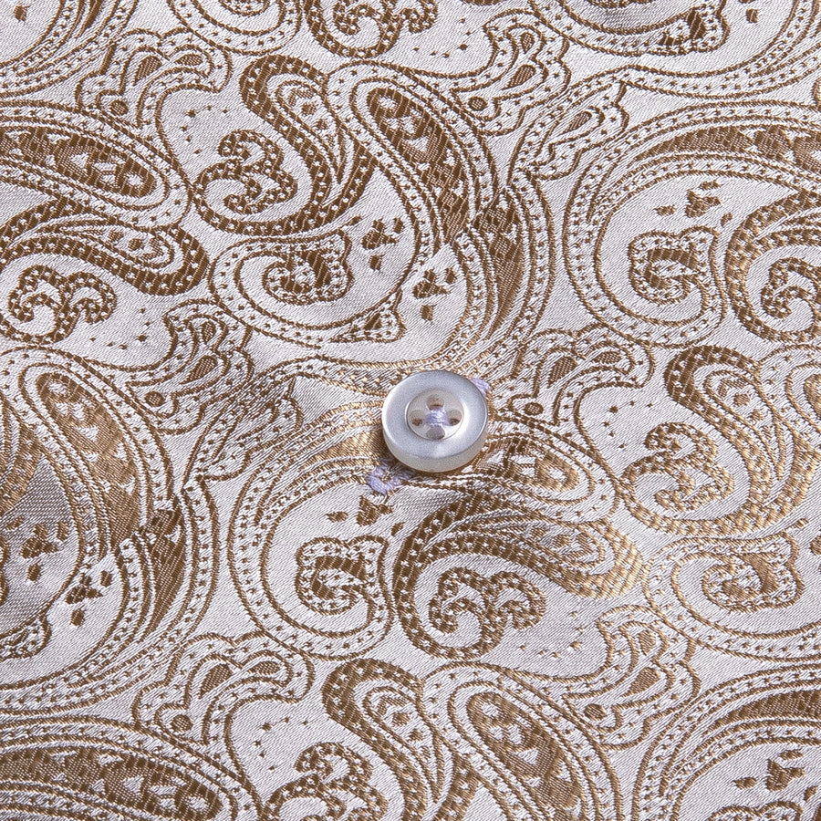 Champagne Golden Paisley Pattern Silk Dress Shirt shirt    - Sophisticated Gentlemen