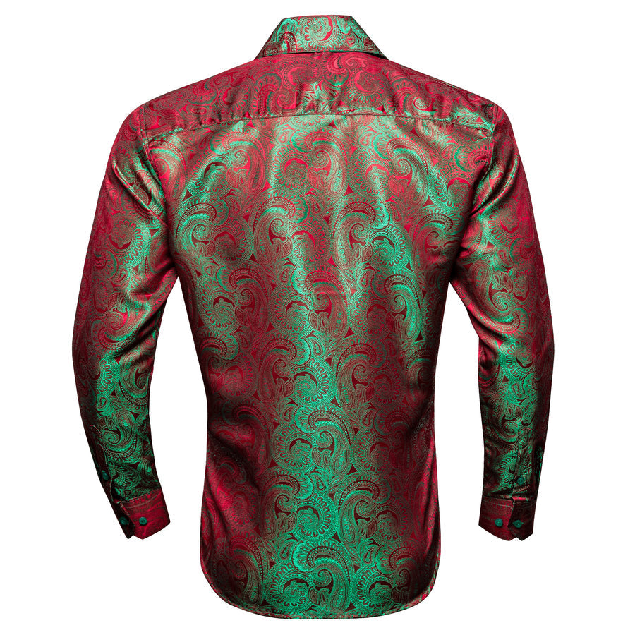 Green Red Gradient Paisley Silk Dress Shirt shirt    - Sophisticated Gentlemen