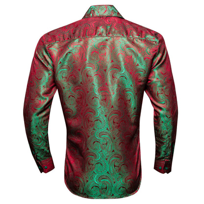 Green Red Gradient Paisley Silk Dress Shirt shirt    - Sophisticated Gentlemen