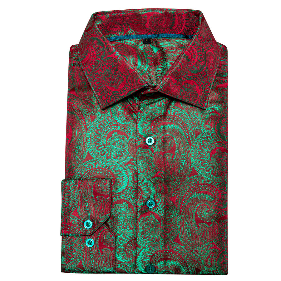Green Red Gradient Paisley Silk Dress Shirt shirt    - Sophisticated Gentlemen