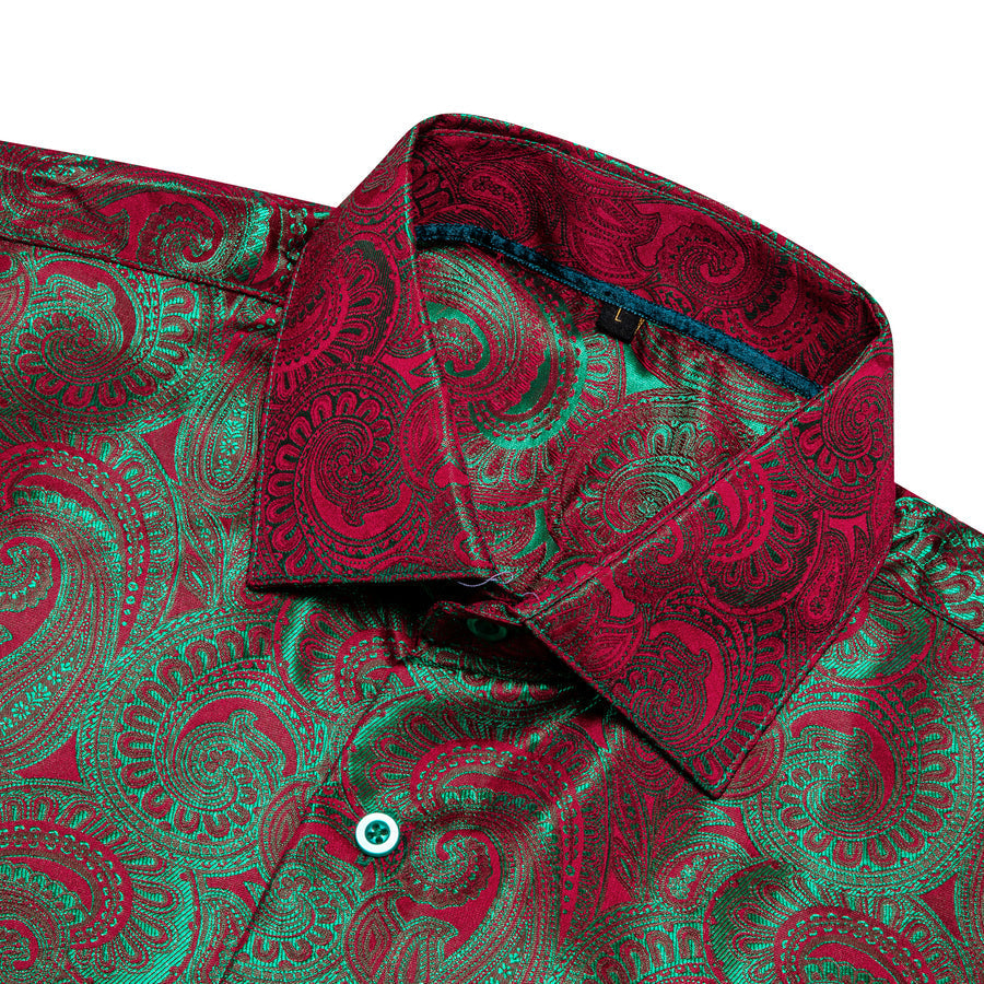 Green Red Gradient Paisley Silk Dress Shirt shirt    - Sophisticated Gentlemen