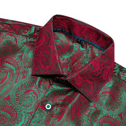 Green Red Gradient Paisley Silk Dress Shirt shirt    - Sophisticated Gentlemen