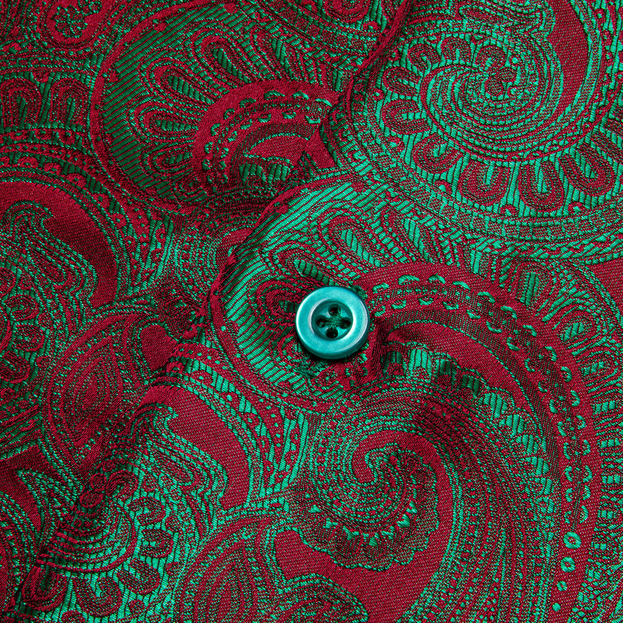 Green Red Gradient Paisley Silk Dress Shirt shirt    - Sophisticated Gentlemen