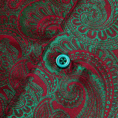 Green Red Gradient Paisley Silk Dress Shirt shirt    - Sophisticated Gentlemen