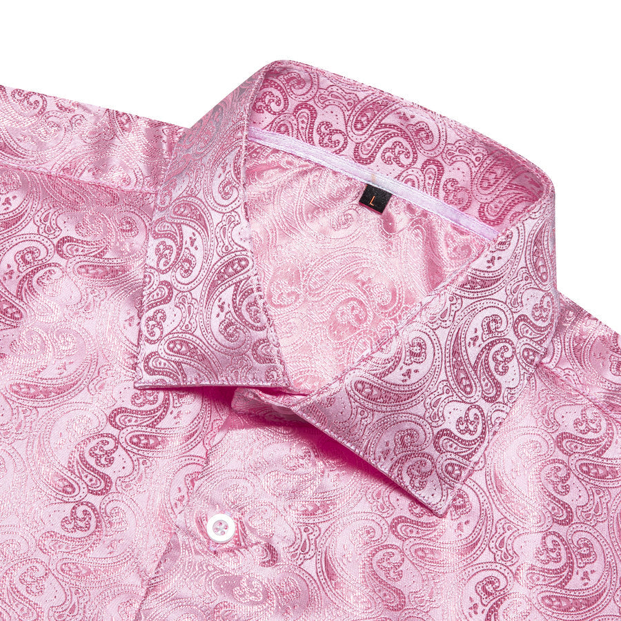 Pink Paisley Pattern Silk Dress Shirt shirt    - Sophisticated Gentlemen