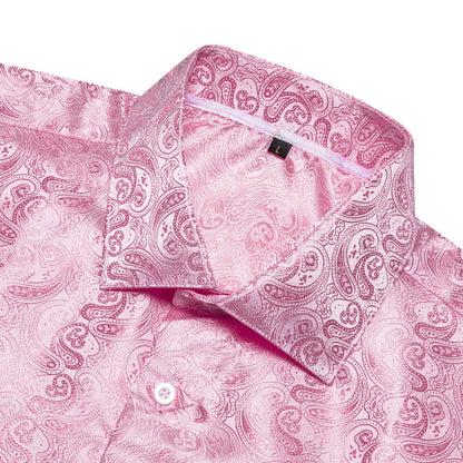 Pink Paisley Pattern Silk Dress Shirt shirt    - Sophisticated Gentlemen