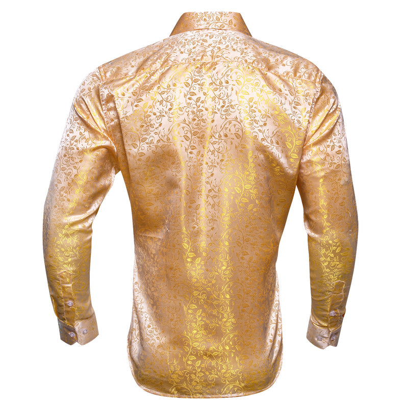 Golden Floral Pattern Silk Dress Shirt shirt    - Sophisticated Gentlemen