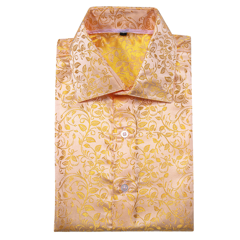 Golden Floral Pattern Silk Dress Shirt shirt    - Sophisticated Gentlemen