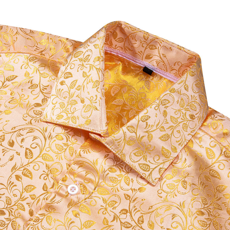 Golden Floral Pattern Silk Dress Shirt shirt    - Sophisticated Gentlemen