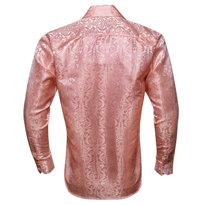 Pink Floral Pattern Silk Dress Shirt shirt    - Sophisticated Gentlemen