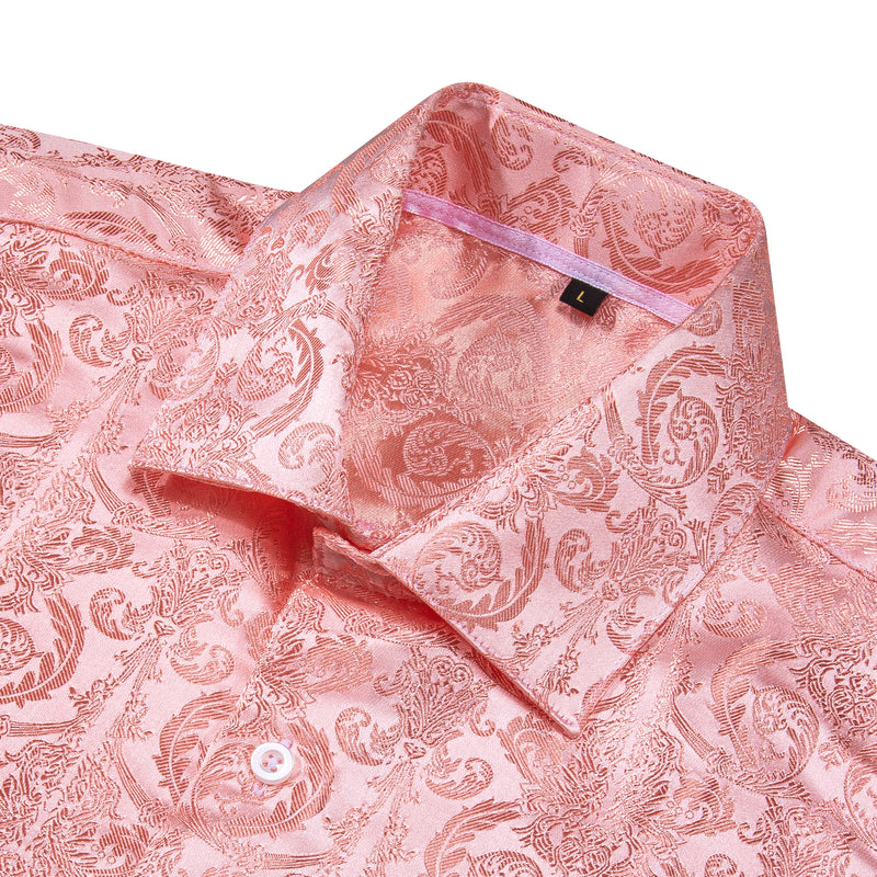 Pink Floral Pattern Silk Dress Shirt shirt    - Sophisticated Gentlemen