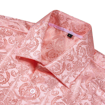 Pink Floral Pattern Silk Dress Shirt shirt    - Sophisticated Gentlemen
