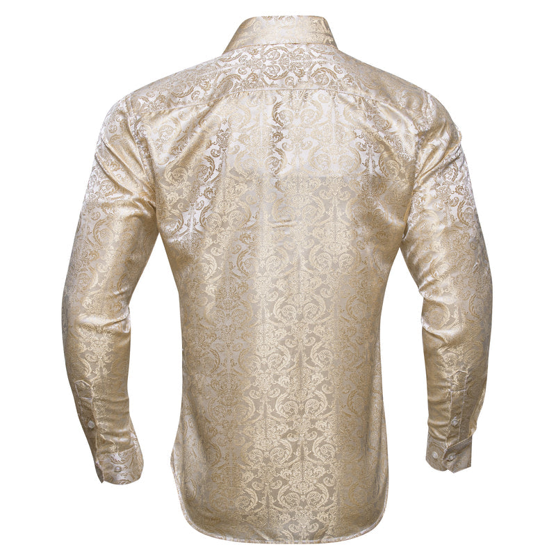 Champagne Floral Pattern Silk Dress Shirt shirt    - Sophisticated Gentlemen