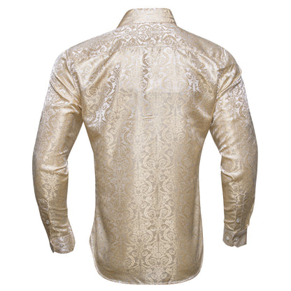 Champagne Floral Pattern Silk Dress Shirt shirt    - Sophisticated Gentlemen