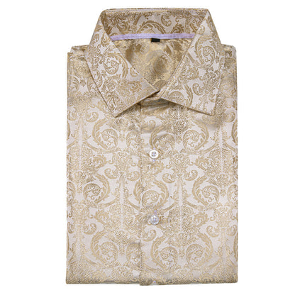 Champagne Floral Pattern Silk Dress Shirt shirt    - Sophisticated Gentlemen
