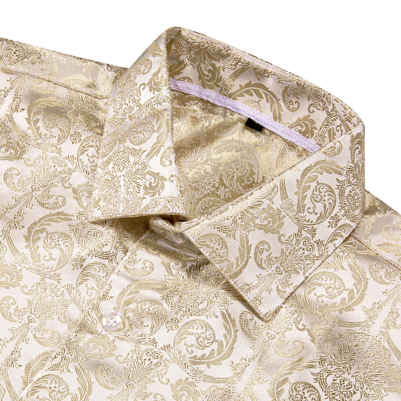 Champagne Floral Pattern Silk Dress Shirt shirt    - Sophisticated Gentlemen