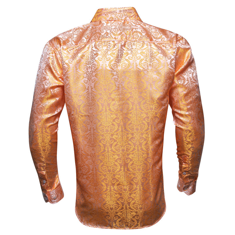 Light Orange Floral Pattern Silk Dress Shirt shirt    - Sophisticated Gentlemen