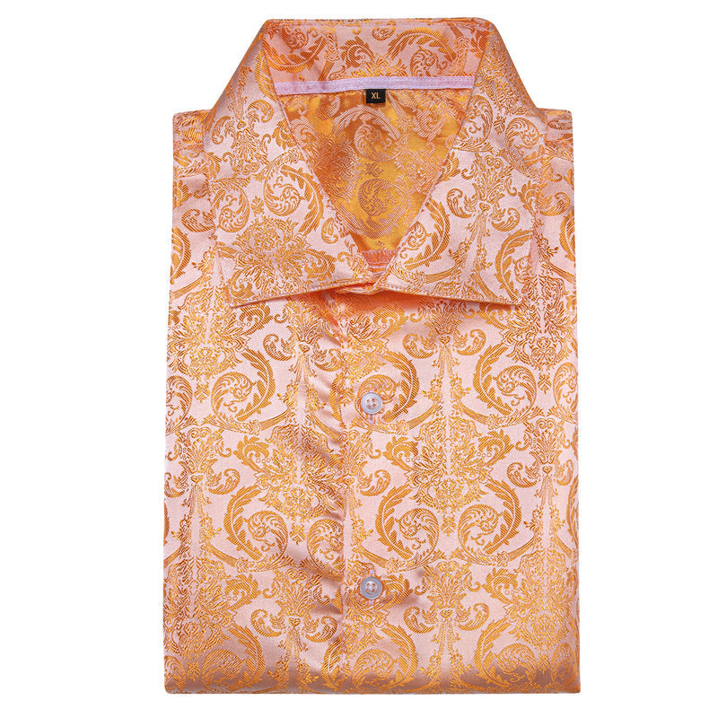 Light Orange Floral Pattern Silk Dress Shirt shirt    - Sophisticated Gentlemen