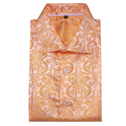 Light Orange Floral Pattern Silk Dress Shirt shirt    - Sophisticated Gentlemen