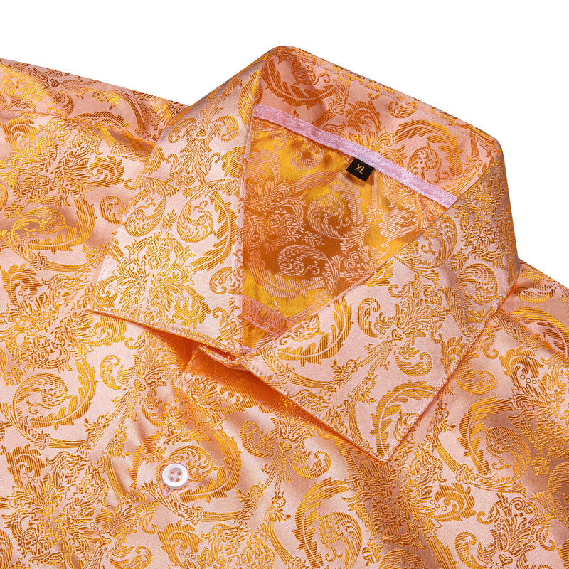 Light Orange Floral Pattern Silk Dress Shirt shirt    - Sophisticated Gentlemen