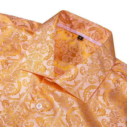 Light Orange Floral Pattern Silk Dress Shirt shirt    - Sophisticated Gentlemen