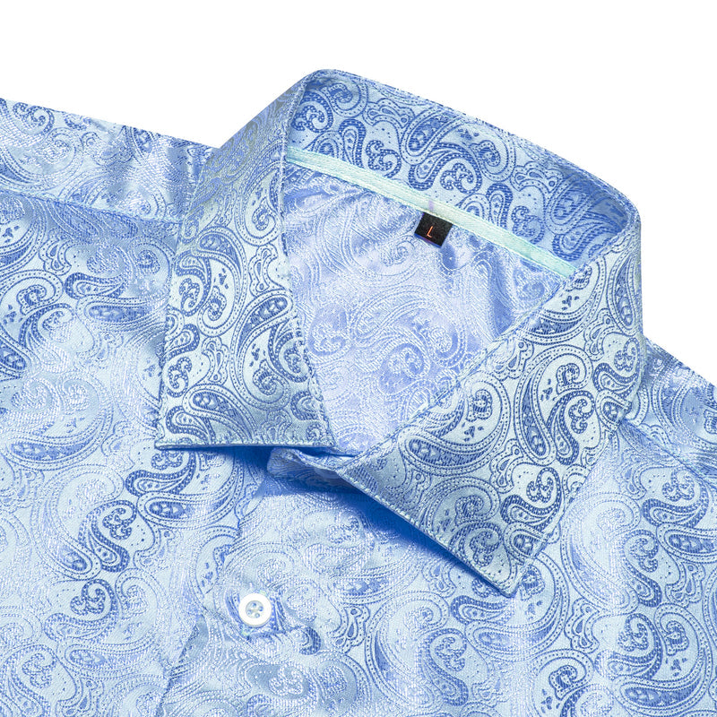 Baby Blue Paisley Pattern Silk Dress Shirt shirt    - Sophisticated Gentlemen