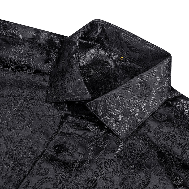 Black Floral Pattern Silk Dress Shirt shirt    - Sophisticated Gentlemen