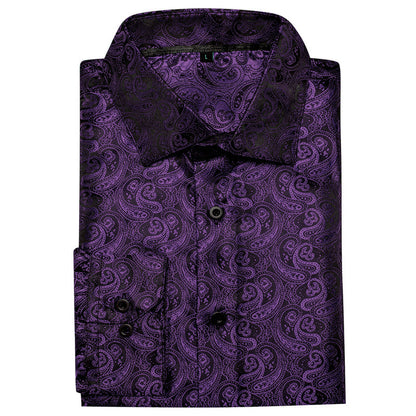Dark Purple Paisley Pattern Silk Dress Shirt shirt    - Sophisticated Gentlemen