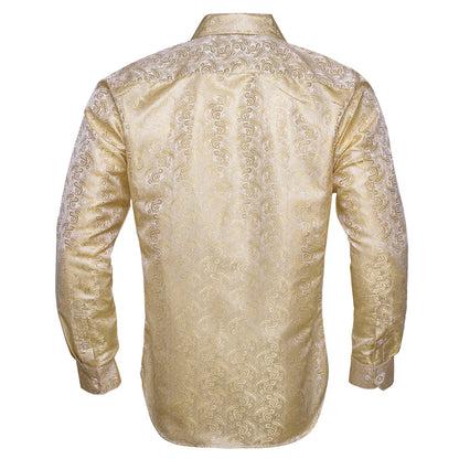 Champagne Silk Dress Shirt with Paisley Pattern shirt    - Sophisticated Gentlemen