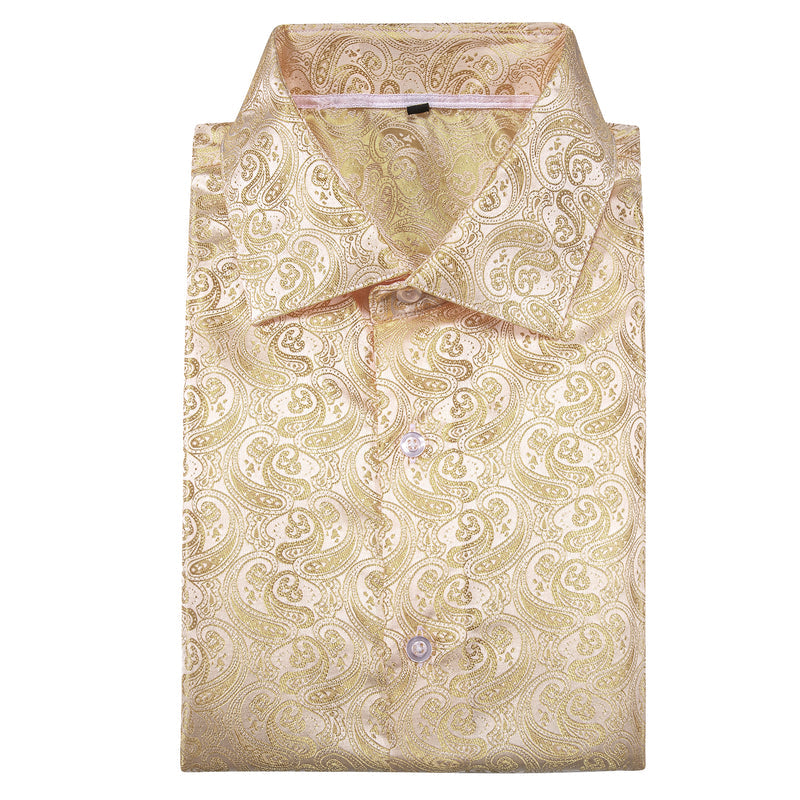 Champagne Silk Dress Shirt with Paisley Pattern shirt    - Sophisticated Gentlemen