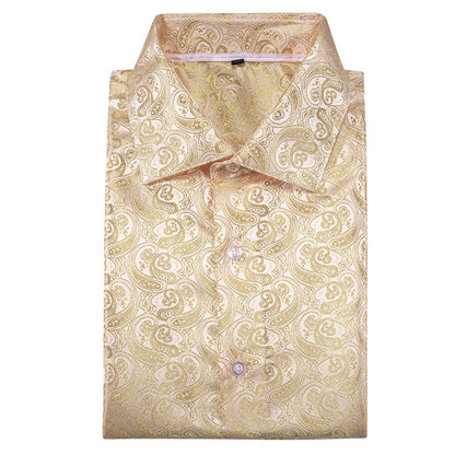 Champagne Silk Dress Shirt with Paisley Pattern shirt    - Sophisticated Gentlemen