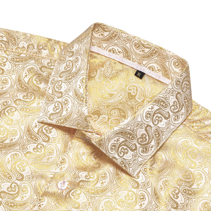 Champagne Silk Dress Shirt with Paisley Pattern shirt    - Sophisticated Gentlemen