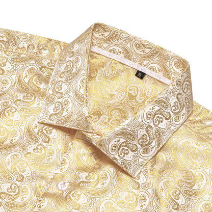 Champagne Silk Dress Shirt with Paisley Pattern shirt    - Sophisticated Gentlemen