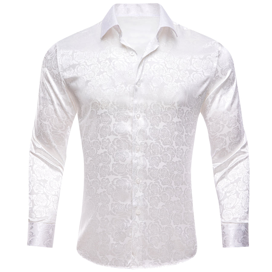 White Floral Rose Silk Dress Shirt shirt S   - Sophisticated Gentlemen