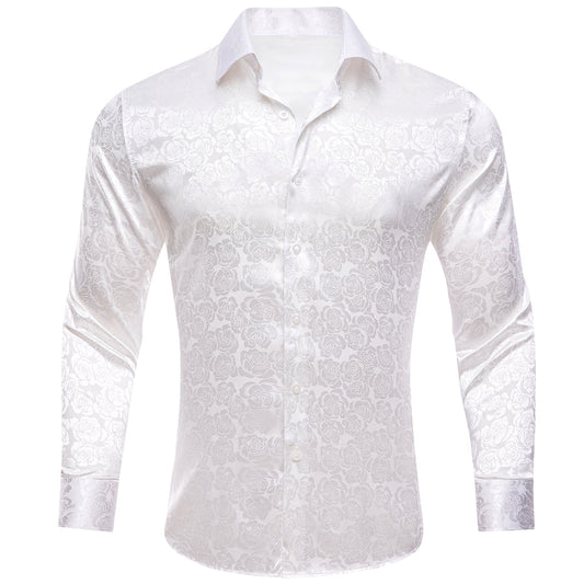White Floral Rose Silk Dress Shirt shirt S   - Sophisticated Gentlemen