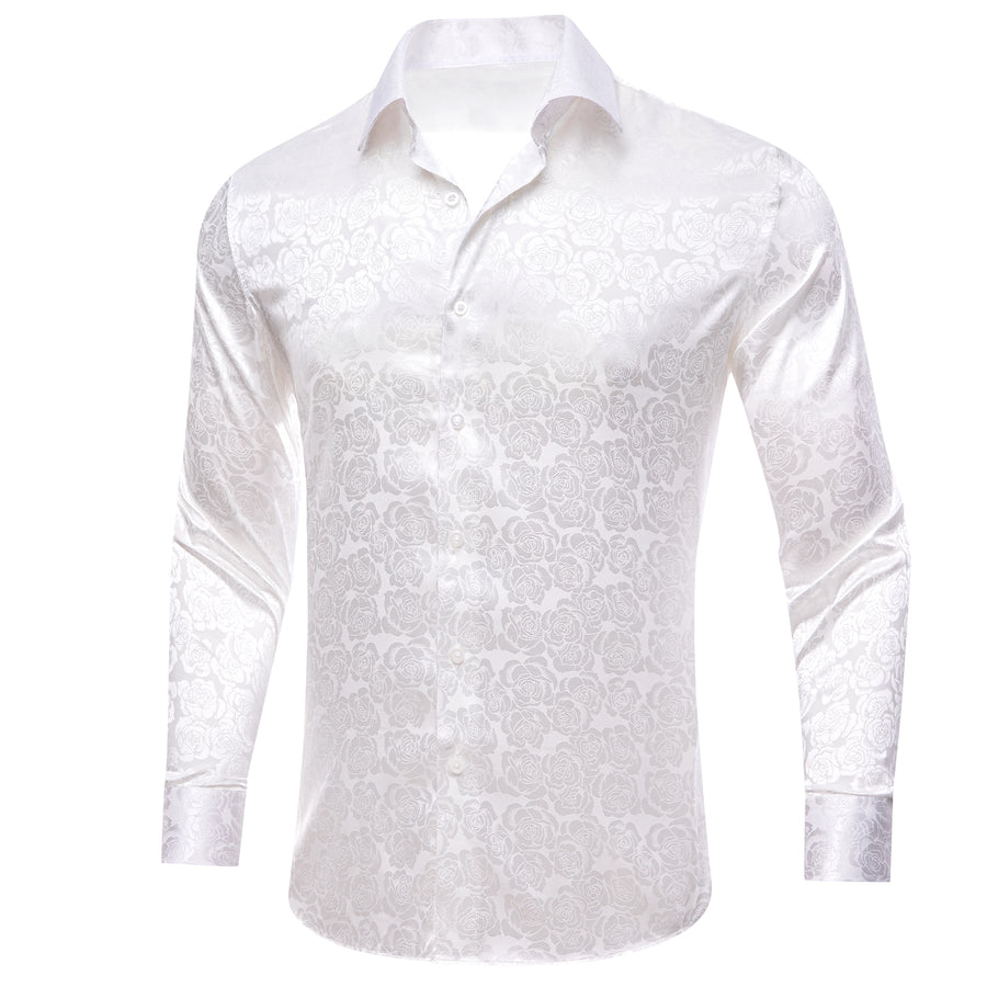 White Floral Rose Silk Dress Shirt shirt    - Sophisticated Gentlemen