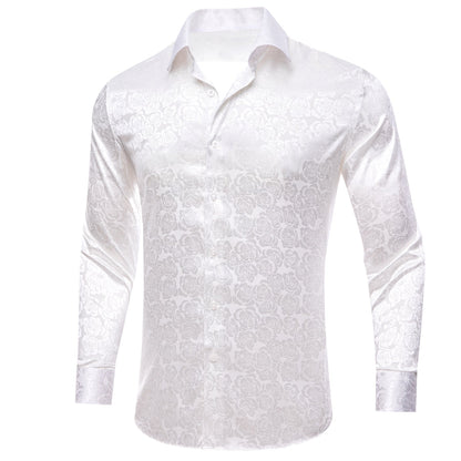 White Floral Rose Silk Dress Shirt shirt    - Sophisticated Gentlemen