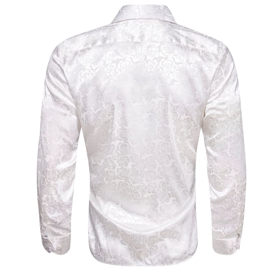 White Floral Rose Silk Dress Shirt shirt    - Sophisticated Gentlemen