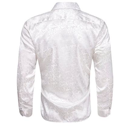 White Floral Rose Silk Dress Shirt shirt    - Sophisticated Gentlemen