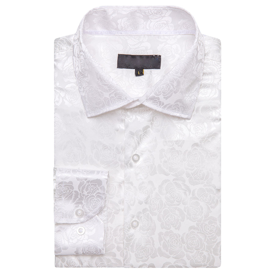 White Floral Rose Silk Dress Shirt shirt    - Sophisticated Gentlemen