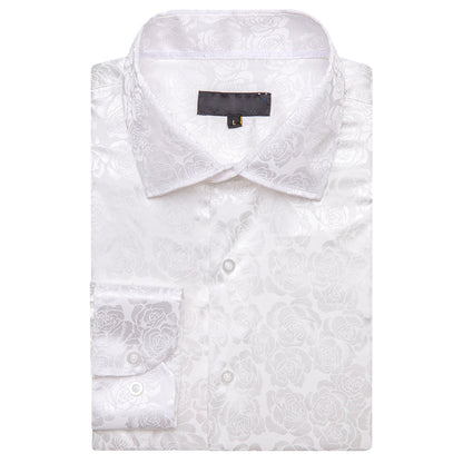 White Floral Rose Silk Dress Shirt shirt    - Sophisticated Gentlemen