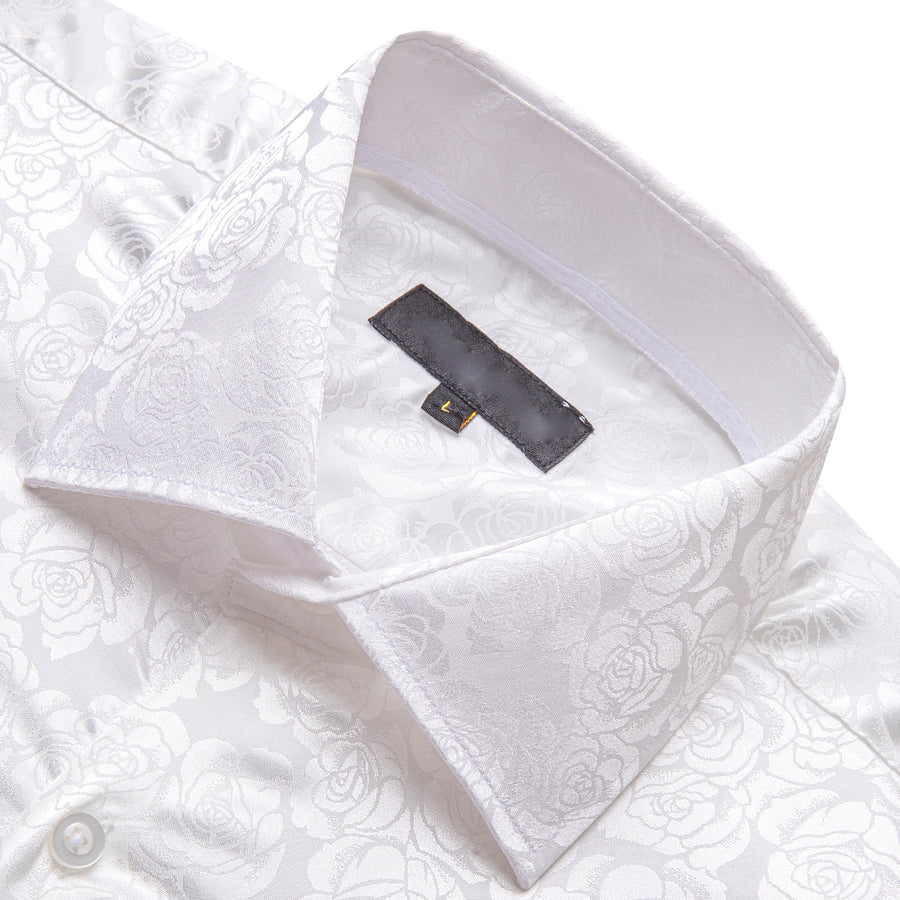 White Floral Rose Silk Dress Shirt shirt    - Sophisticated Gentlemen