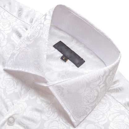 White Floral Rose Silk Dress Shirt shirt    - Sophisticated Gentlemen