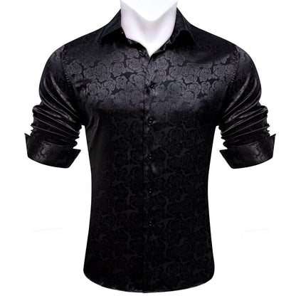 Black Floral Rose Silk Dress Shirt shirt    - Sophisticated Gentlemen