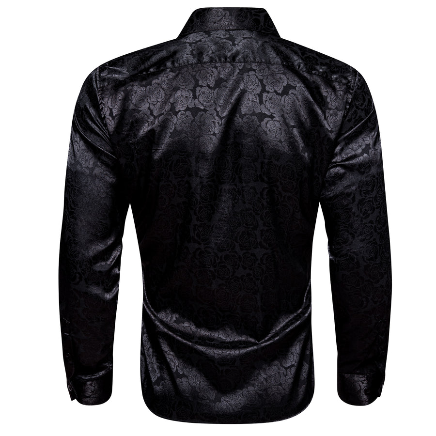 Black Floral Rose Silk Dress Shirt shirt    - Sophisticated Gentlemen