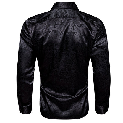 Black Floral Rose Silk Dress Shirt shirt    - Sophisticated Gentlemen