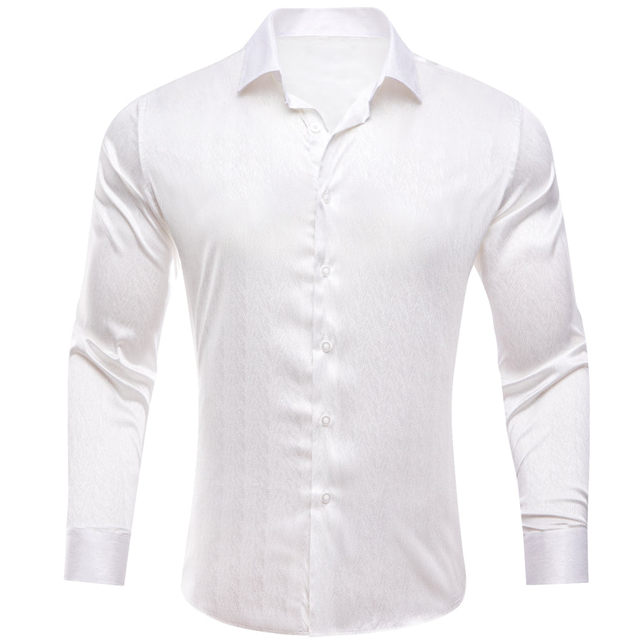 White Novelty Silk Dress Shirt shirt S   - Sophisticated Gentlemen